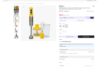 Batidora de mano con vaso medidor y picador Mellerware por 26,91€