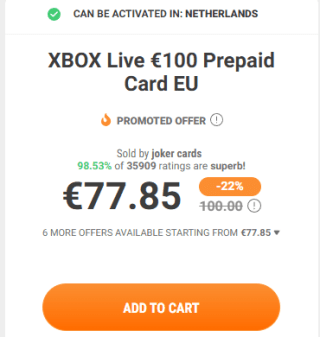 XBOX Live €100 Prepaid kaart voor €77,85 bij Kinguin