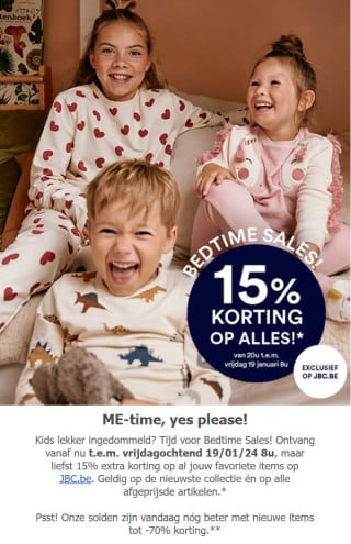 Profiteer nu van 15% extra korting in de sale tot 70% van JBC