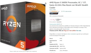Procesador AMD Ryzen 5 5600X6C / 12T, hasta 4.6 GHz por 120,99€