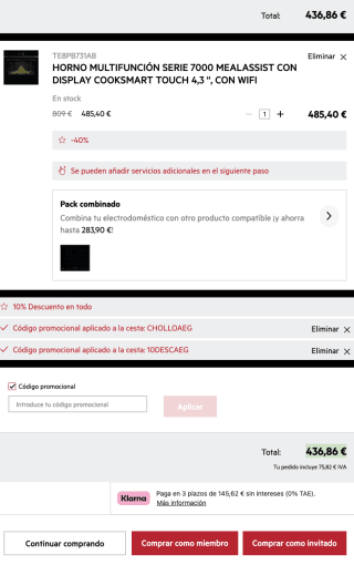 Horno multifunción Serie 7000 MealAssist con Display CookSmart Touch 4.3'' WiFi por 436,86€