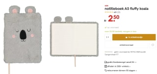 Notitieboek A5 koala fluffy met grijze kaft voor €2,50 bij de Hema