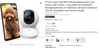 TP-Link tapo c200 beveiligingscamera voor €19,25 bij Amazon