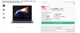 Samsung Galaxy Book4 Pro - 14" AMOLED 2.8K Core Ultra 7-155H à 1.599€