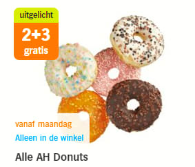 Alle Donuts 2+3 gratis bij de AH