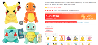 Peluche de Pókemon Charmander a $143 en AliExpress