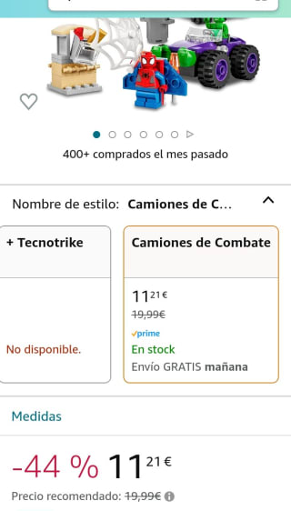 LEGO 10782 Marvel Spidey y Su Superequipo Camiones de Combate de Hulk y Rino por 11,21€.