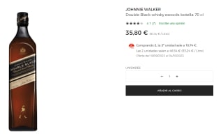 2 Johnnie Walker Double Black Whisky Escocés por 46,54€
