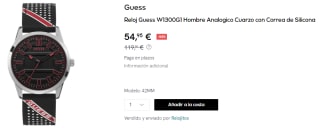 Reloj Guess W1300G1 de Hombre Analogico de Cuarzo con Correa de Silicona por 54.95€