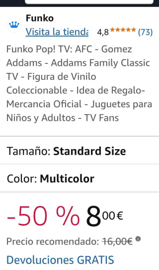Funko Pop TV AFC Gómez Addams por 8€.