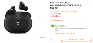 Audifonos Beats Studio Buds Negros por $1,555 en Linio