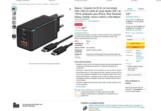 Cargador Baseus de 65W con tecnología GAN USB 100W por 24,99€