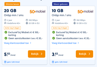 20GB + onbeperkt bellen/sms zonder aansluitkosten voor €5,83 per maand bij Mobiel.nl