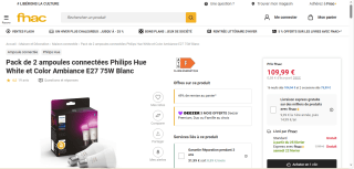 3 ampoules connectées Philips Hue White et Color Ambiance E27 75W Blanc à 109,99 €
