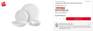 Juego de 30 Vajillas Porcelana a $599 en Sodimac