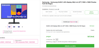 Monitor 27" Samsung S43GC LED 1920 x 1080 Pixeles Full HD por 167,94€