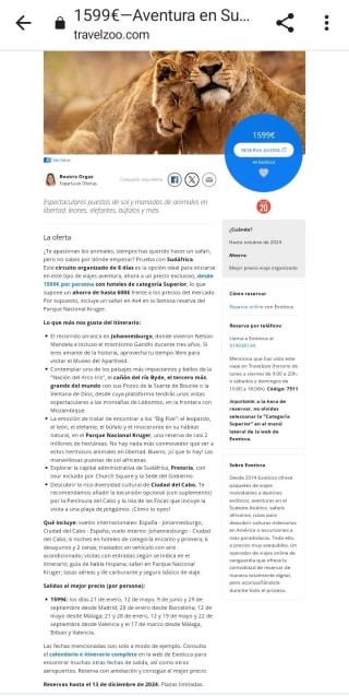 Sudáfrica 8 días por 1599€.