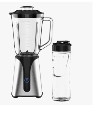 JOCCA - Batidora de Vaso de Cristal con Botella de Viaje/Potencia 350W, Licuadora/Jarra 1L y Botella de 600Ml/ Luz LED, Tapa Extraible, Cuchillas de Acero Inoxidable (Jarra + Botella 350W) por 27.59€ (Cuenta Nueva 17.59€)