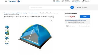 Campaña camping Dome 4 Personas 210x240x130cm Aktive por 39,90€