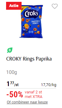 50% korting op Croky Rings chips bij Colruyt