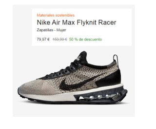 Zapatillas de Mujer Nike Air Max Flyknit Racer por 79.97€