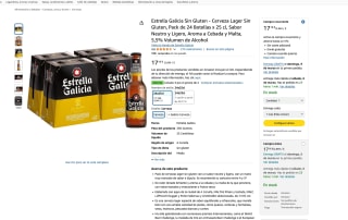 3 Cerveza Estrella Galicia Sin Gluten Lager Sin Gluten Pack de 24 Botellas x 25 cl a solo 31,75€