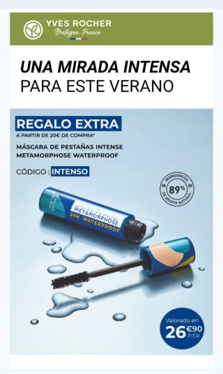 Regalo Mascara de pestañas con compra en Yves Rocher.