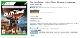 Videojuego Star Wars Outlaws Limited Edition Exclusiva Amazon Xbox Series X por 36,09€