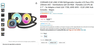 Corsair iCUE LINK H100i LCD Kit de Refrigeración Líquida 240mm por 169,99€