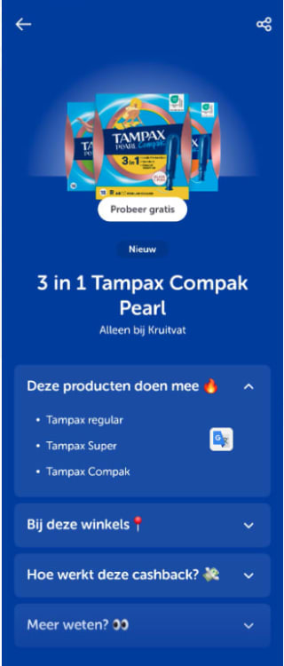 3-in-1 Tampax Compak Pearl gratis bij Kruidvat dmv cashback