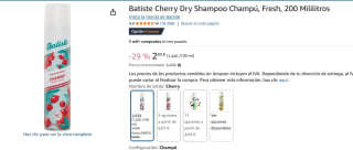 Batiste Cherry Dry Shampoo Champú, Fresh, 200 ml por 2,83