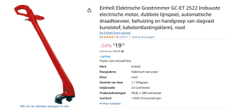 Einhell GC-ET 2522 grastrimmer 250W voor €19 bij Amazon