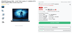 PC Portable 15.6" Medion Erazer Deputy P60 - FHD 144Hz, i7-12650H, RTX 4070, RAM 16 Go, SSD 512 Go, Sans OS à 899€