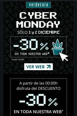 El 1 y 2 de diciembre toda la web de verdecora al 30%