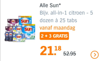 Vanaf Maandag alle Sun 2+3 gratis bij Ah