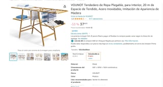 Tendedero de Ropa Plegable de madera 20m de espacio de tendido por 37,60€