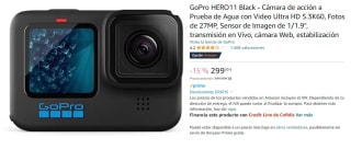 Cámara deportiva - GoPro Hero 11 Black, Sin funda, 5.3K, 24.7 MP, SuperFoto, HDR, HyperSmooth 5.0, Slo-Mo x8 por 299€