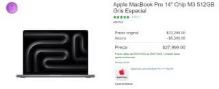 MacBook Pro 14" M3 512GB por $27,999 en Costco