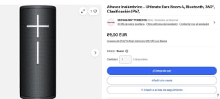 Altavoz inalámbrico - Ultimate Ears Boom 4, Bluetooth, 360 por 89€