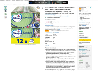 1,680 Pañuelos Colhogar Faciales Suavísimo Family Pack Resistentes a la Lavadora 12 Cajas de 140 por 14,67€