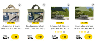 Schaduwdoek driehoek 360x360x360cm voor €12,99 bij Xenos