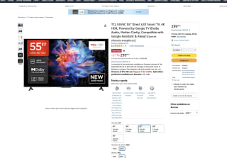 TCL 55V6C 55” Direct LED Smart TV 4K HDR Powered by Google TV Dolby Audio Motion Clarity por solo 299€