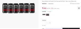 12 latas Whisky Jack Daniel's Coca Cola Lata 33cl por 17,09€ (cuenta nueva 10,25€)