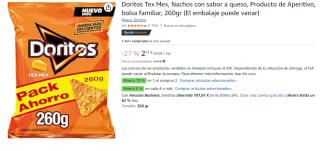 4 Bolsas de Doritos Tex Mex Sabor a Queso de 260g por 5.57€