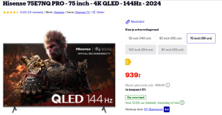 Hisense 75E7NQ Pro QLED Gaming TV, 190 cm (75 inch) voor €939 bij Bol