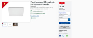 Panel luminoso LED cuadrado con regulación de color por 19,99€