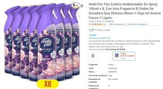 Pack 8 unidades Ambi Pur Flor Exótica Ambientador En Spray 185ml por 17,92€
