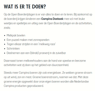 Campina Open Boerderijdagen Vrijdag 10 mei en maandag 20 mei