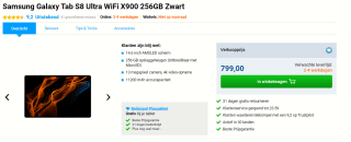 Samsung Galaxy Tab S8 Ultra, Wi-Fi, 12GB ram, 256GB opslag Grijs voor €799 bij Belsimpel