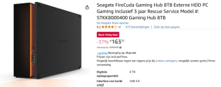 Seagate FireCuda Gaming Hub externe harde schijf 8000 GB Zwart voor €163,35 bij Amazon